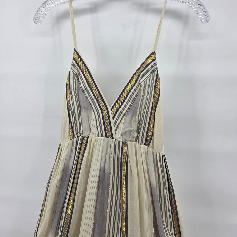 Banana Republic Strappy Pintuck Maxi Dress Small Gold Metallic Stripe - Picture 2 of 7